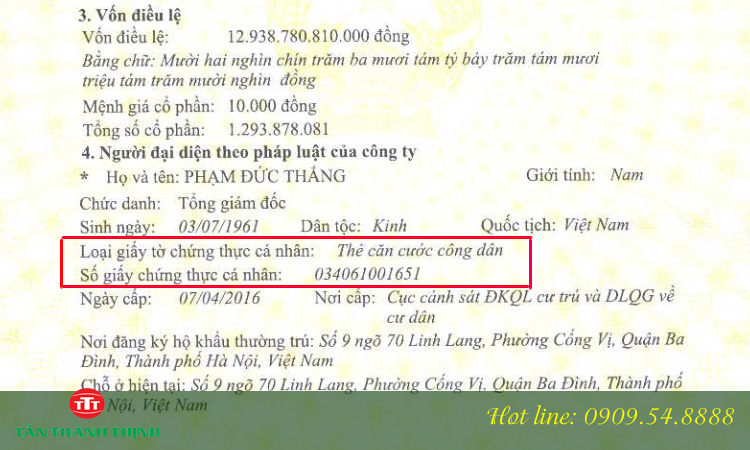 Thay đổi số CMND trên giấy phép kinh doanh